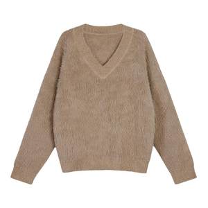 
pusumede breast fufu imitation mink v-neck sweater for women with high-end soft and loose pullover knit top