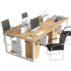 
Log wood color office desk modern simple staff desk chair combination office furniture double 4 4 6 staff