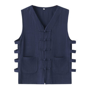 Chinese wind cotton and hemp Tang Dynasty male vest in summer casual vest buckle Chinese sweatshirt horse gowns retro sleeveless shoulders
