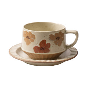 Sheli's high-end retro coffee cup saucer set creative stone pottery cup household high-end exquisite mug
