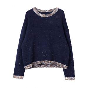 
Boucherie Round Neck Sequined Striped Sweater Women's 2026 Early Spring Korean Style Fashionable Lazy Versatile Knitted Top