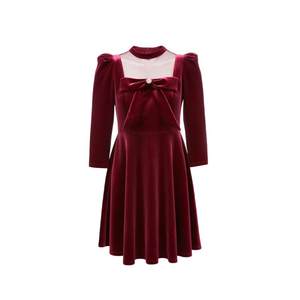 t区绫致Vero Moda连衣裙秋冬丝绒薄纱立体蝴蝶结高腰A摆