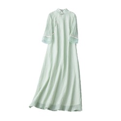 Cuiyu Spring And Summer Chinese-style Republican Style Lace Chiffon Zen Tea Dress Improved Cheongsam Fairy Temperament Long Skirt