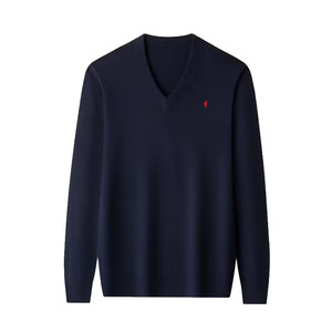 
[Authentic Outlet] V-neck cardigan solid color inner knitted top sweetheart neck sweater bottoming shirt for men winter wear