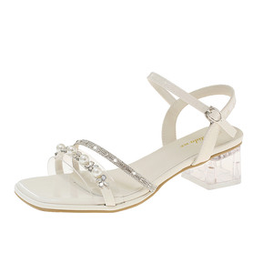 
Crystal thick heel sandals for women 2026 new summer stunning rhinestone fairy style with skirt high heels fashion sandals