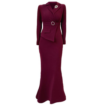 
High-end large-size women's suit collar fishtail dress