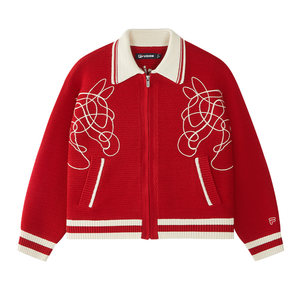 
Take off immediately Knitted jacket FILA FUSION FILA trendy brand 2026 Spring and New Year red sweater cardigan