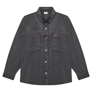 
GWIT Tennis drooping satin spring and autumn inner wear slack long-sleeved shirt jacket charcoal black denim shirt men