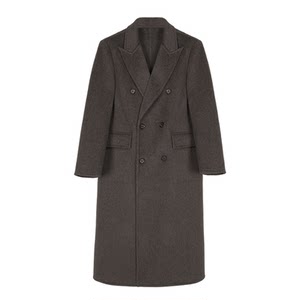 
[Double-Sided Full Wool] Storage Plaid Woolen Coat Men's Over-the-Knee Long Style Thick Old Money Style Woolen Coat with Shoulder Pads