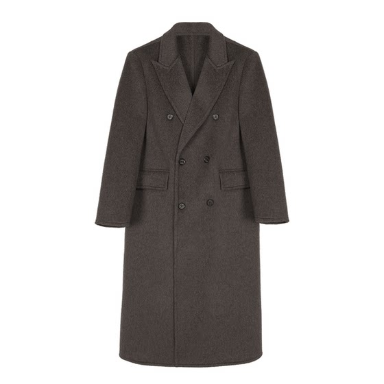 
[Double-Sided Full Wool] Storage Plaid Woolen Coat Men's Over-the-Knee Long Style Thick Old Money Style Woolen Coat with Shoulder Pads