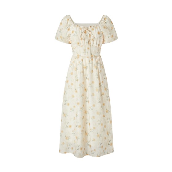 
Mossak summer style French pastoral floral sweet lantern sleeve high waist long dress for women