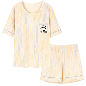 
Summer Women's Short Sleeve Pajama Set with Boob Pad Integrated Home Suit Thin Large Size Spring and Autumn Korean Style Student