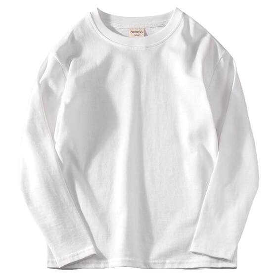 
Heavy 280g children's bottoming shirt, school uniform, Bambina children's clothing, boys' long-sleeved T-shirt, pure cotton white top