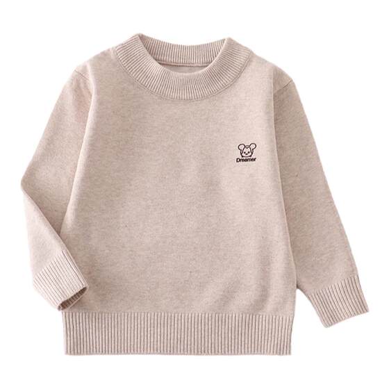 
Boys and girls sweaters for babies, medium-sized children, solid color cotton round neck pullover knitted sweater, children's velvet base shirt and thread