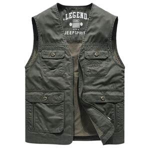 
JEEP Jeep multi-pocket men's pure cotton work vest 2026 new V-neck photography vest casual vest for men