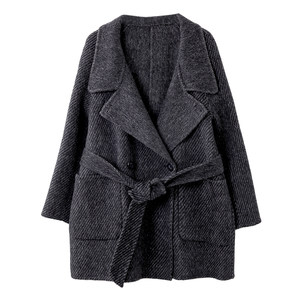 
Boucherie mid-length woolen woolen coat for women 2026 spring temperament lace-up waist warm double-sided woolen coat