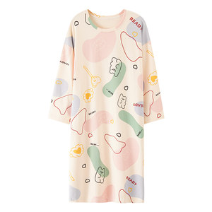 
Pajamas for women in spring and autumn pure cotton long sleeves loose 2023 new large size fat mm200*0.5kg long nightgown autumn and winter