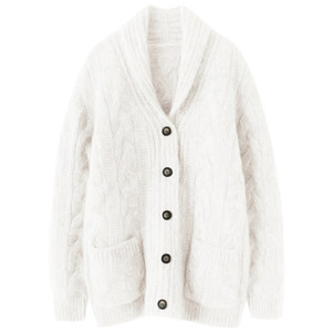 
Heavyweight, same style for men and women, American romance! Thickened cashmere cardigan for women, thick stick stitch pure cashmere sweater jacket, winter