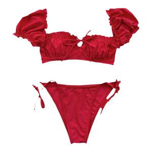 [Aystudio] European and American style super sexy swimsuit female beach Bikini red gathers hot spring vacation pure desire
