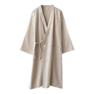 
Solid color, sealless style couples' nightgown, men and women's spring and summer pure cotton gauze thin loose sweat steam bathrobe home clothes