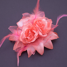 Роза розовый эмуляция розовое перо голова невеста свадьба прическа сцена вечеринка цветок головка аксессуары