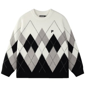 
FILA FUSION Fila trendy brand couple's knitted sweater 2025 winter new loose diamond pattern pullover sweater