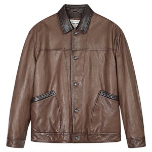 
MCS men's clothing originated from Marlboro 25 fall 2018 new loose shoulder contrast lapel workwear sheepskin leather jacket