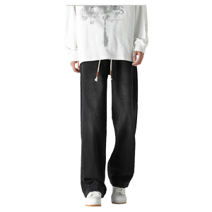 
CeTky jeans men's 2024 autumn and winter plus velvet thickened loose straight pants sherpa wide-leg casual trousers