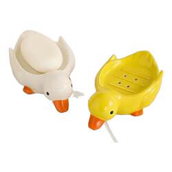 Cute little yellow duck soap box drains without water accumulation. High-end bathroom sink storage soap box is super cute.