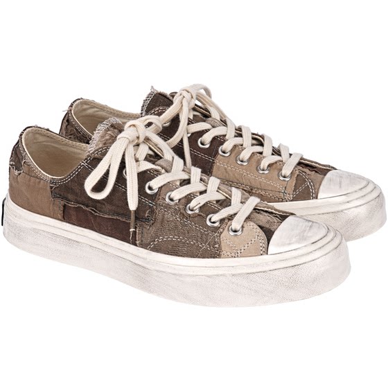 
N25-009 retro splicing ancient cloth denim tie-dye distressed washed Japanese low-top thick-soled vulcanized canvas shoes