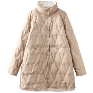 
Thin, reversible down jacket for women, mid-length 2025 new style, small and large size, 200*0.5kg loose stand-up collar jacket