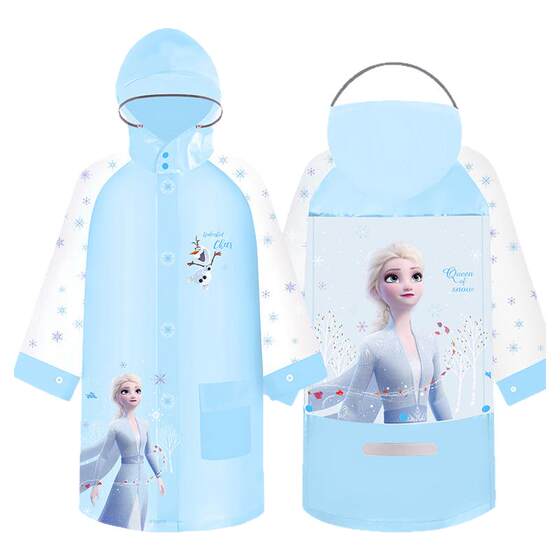 
Disney children's raincoat ice and snow girls raincoat elementary school students raincoat big hat brim school bag EVA tasteless rain poncho