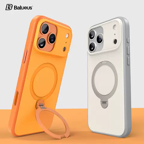 Balueus Orange Cream Dual-Color Magnetic Ring Stand Phone Case for iPhone 17, 16, 15, 14 and 13