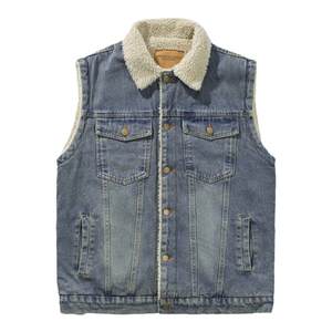 
American-style washing-floating denim jacket vest for autumn and winter men's lamb velvet thickened warm casual vest jacket