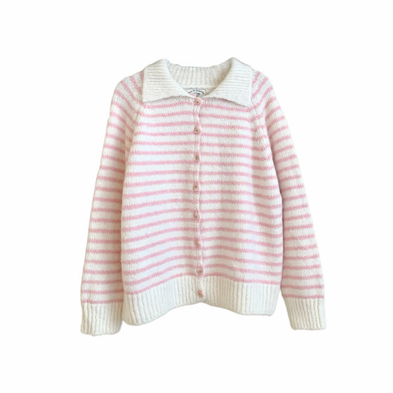 
Step into the Galaxy Sweet Peach Fried Snow Beautiful Soft Glutinous Pink Striped Sweater Cardigan Sweet Knitted Jacket for Women