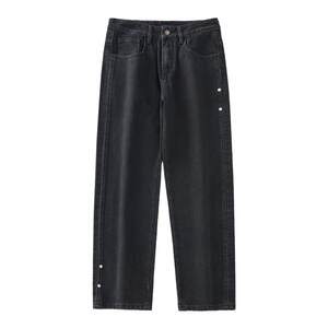 KOLBINLI Binbin Li black retro decorative nail straight wide-leg trousers slightly fat boys' trendy washing jeans
