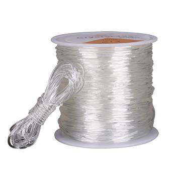Transparent crystal beef tendon threaded through beads with elastic thread