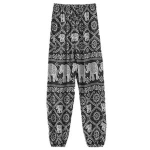 Women's anti -mosquito pants summer thin artificial silk silk trousers cotton silk long flower pants casual Haron pants adult beach pants
