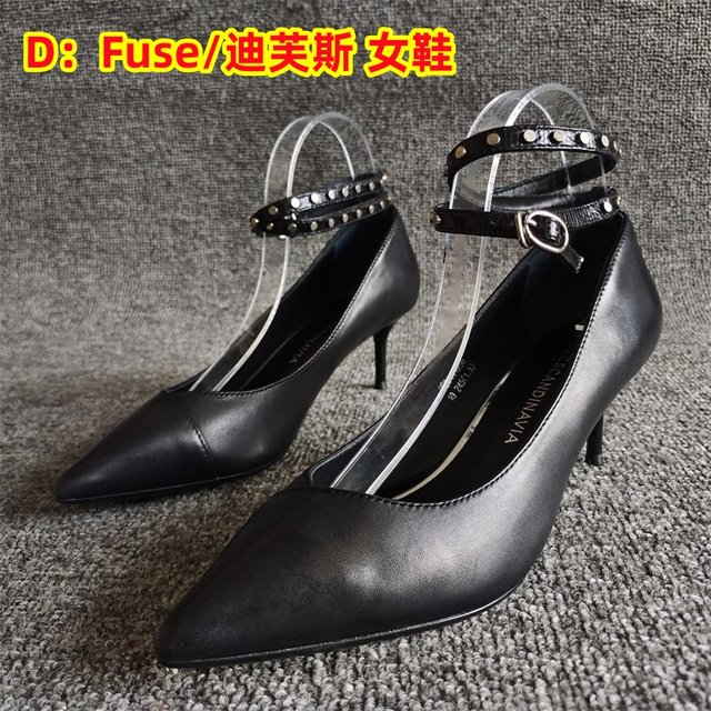 D: Fuse/Diffus ລະຫັດຫັກຂອງແທ້ໃຫມ່ເກີບແມ່ຍິງຫນັງແທ້ທີ່ມີ toe ແຫຼມ buckle stiletto heels 39 yards ພາກຮຽນ spring