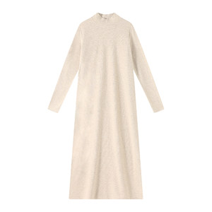 
Wu Tongtong solid color high neck straight long sleeve base dress for women in autumn and winter Korean loose long inner A-line skirt