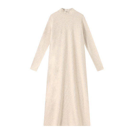 
Wu Tongtong solid color high neck straight long sleeve base dress for women in autumn and winter Korean loose long inner A-line skirt