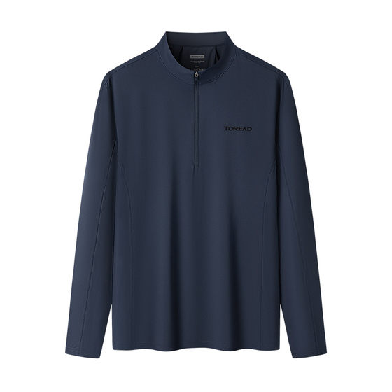 
Pathfinder long-sleeved T-shirt for men in early spring new outdoor elastic quick-drying breathable stand-up collar half-zip sports POLO shirt