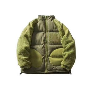 
WHXS wool lamb splicing cotton clothes splicing work clothes cotton jackets for men and women couples retro trendy brand thickened bread clothes