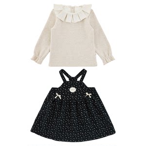 
Young girls 2025 winter new style velvet thickened lapel bottoming shirt retro sweet floral suspender skirt suit