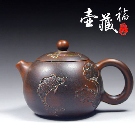 西施壶钦州坭兴陶茶壶名家全手工浮雕精品紫泥窑变家用茶具泡茶