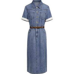 
KBNE 2026 new short-sleeved denim waist slimming niche design dress mid-length skirt spring and autumn women