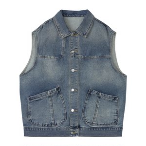 
Light blue denim vest men's outdoor vest men's vest spring and autumn casual horse clip large pocket sleeveless jacket
