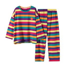 Hearmes "original" Rainbow Striped Pajamas For Women Pure Cotton Spring And Autumn Long-sleeved Trousers Loose Pullover Can Be Worn Outside