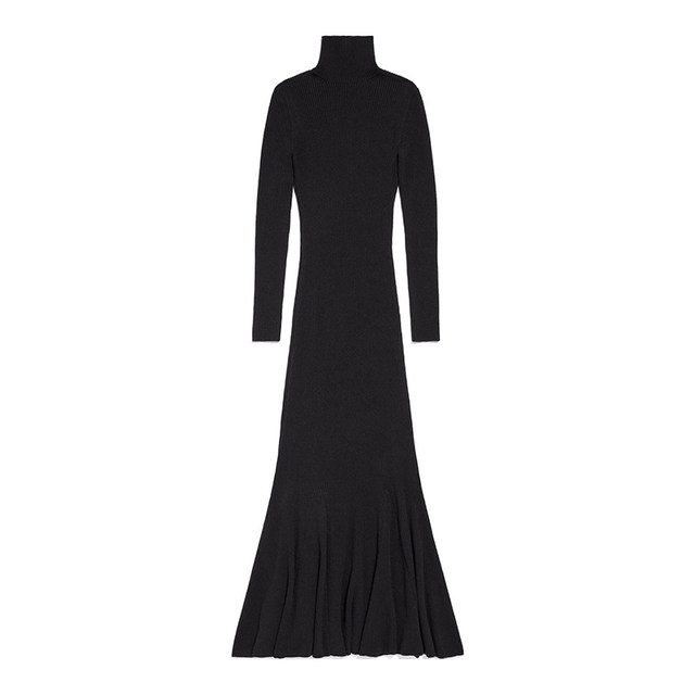 French Hepburn Wind Black slightly transparent base knitted dress women's winter slim inside hip fishtail long skirt
