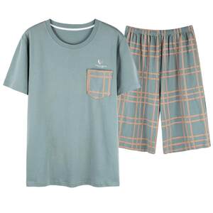 
Men's pajamas summer 2026 new short-sleeved cotton shorts men's summer teenagers thin home wear set
